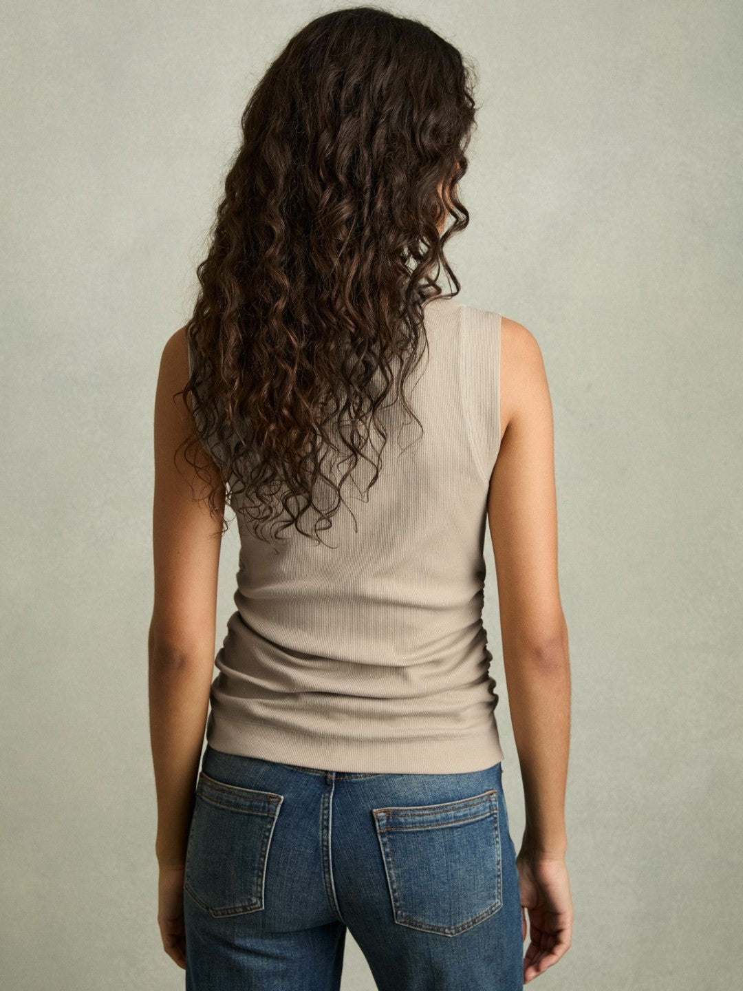 Ribbed Ruched Waist Vest in Camel | Reiss Women Exclusive