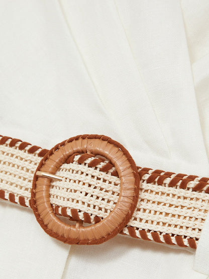 Linen Belted Sleeveless Wrap Playsuit in Cream | Reiss Women Signature