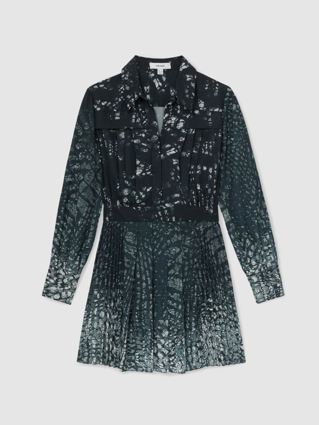 Printed Pleated Shirt Dress in Navy | Reiss Women Best Seller
