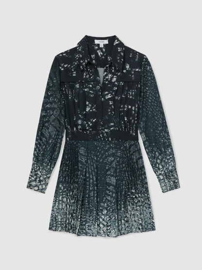 Printed Pleated Shirt Dress in Navy | Reiss Women Best Seller