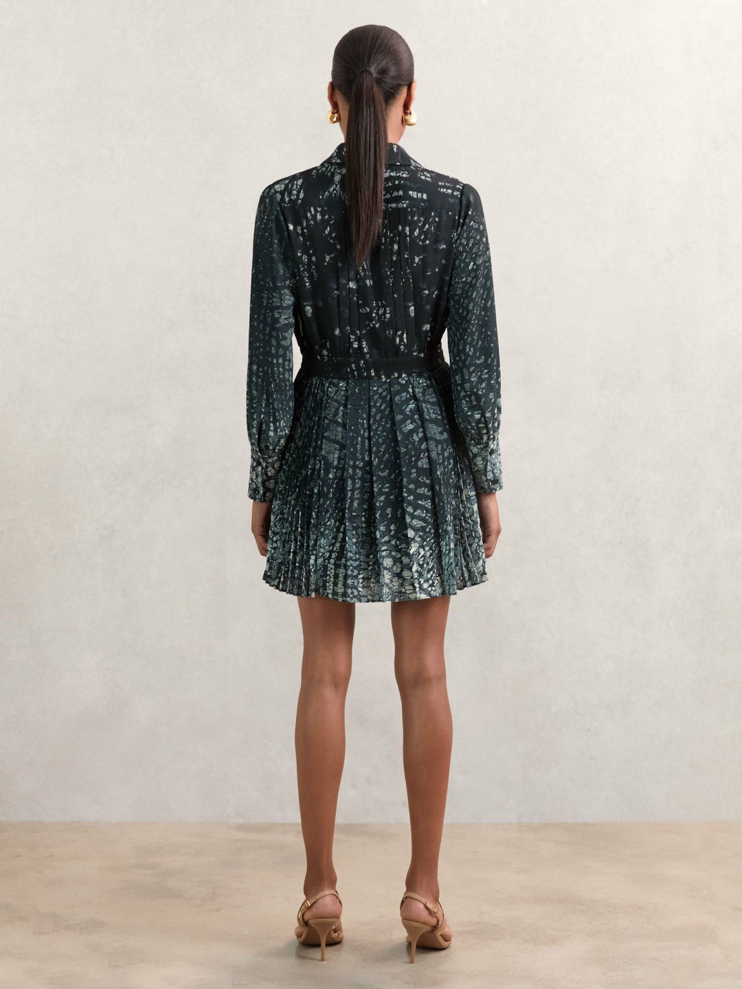 Printed Pleated Shirt Dress in Navy | Reiss Women Best Seller