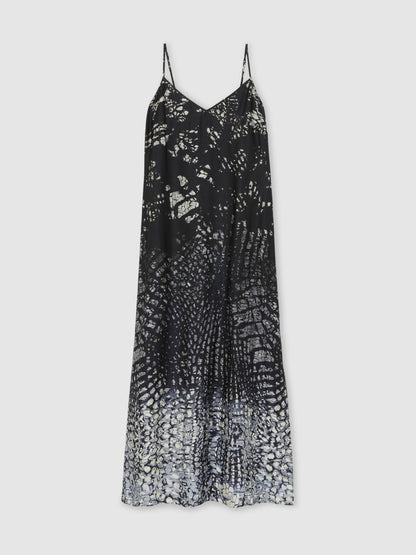 Printed Maxi Slip Dress in Navy | Reiss Women Premium