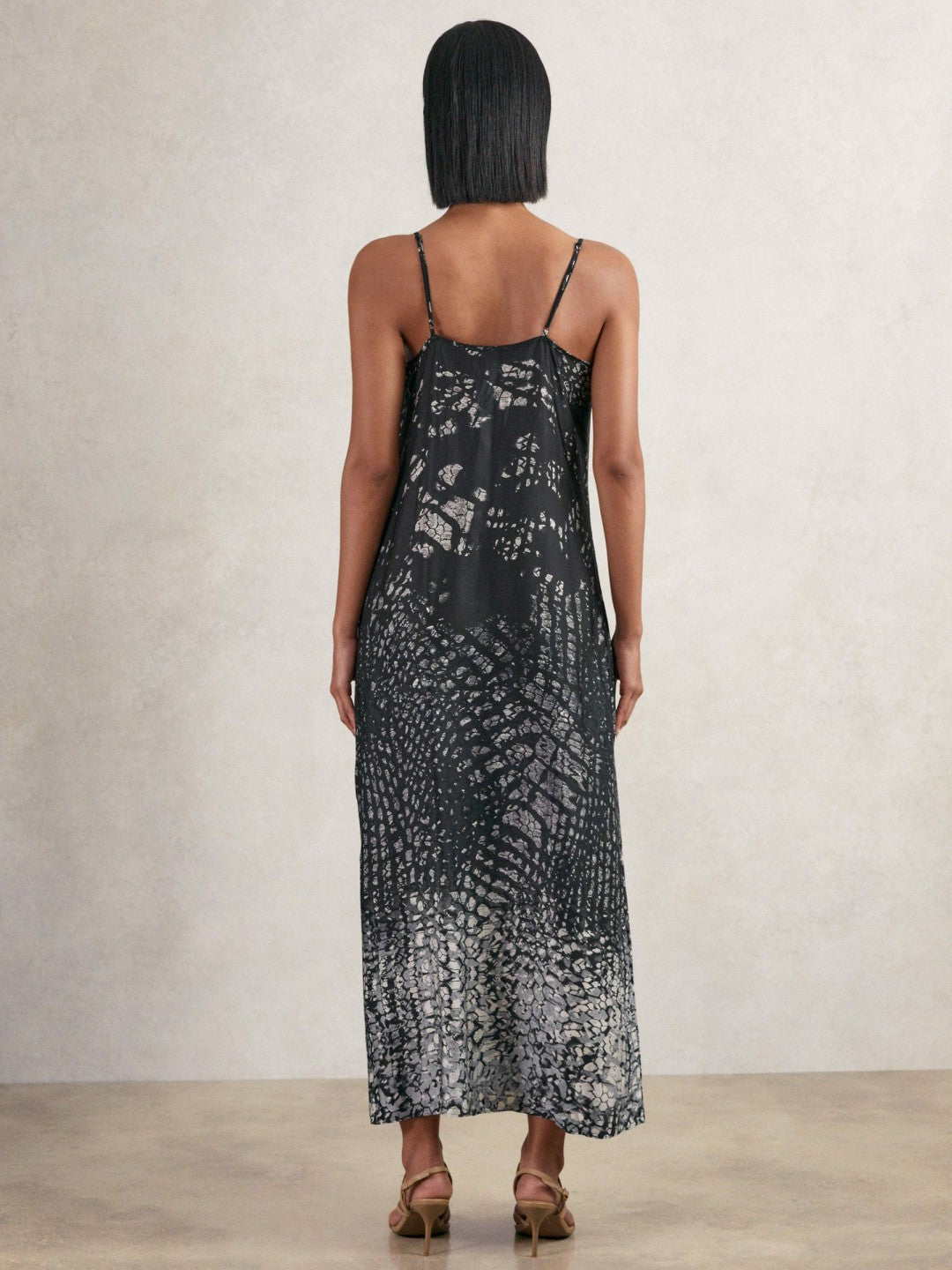 Printed Maxi Slip Dress in Navy | Reiss Women Premium
