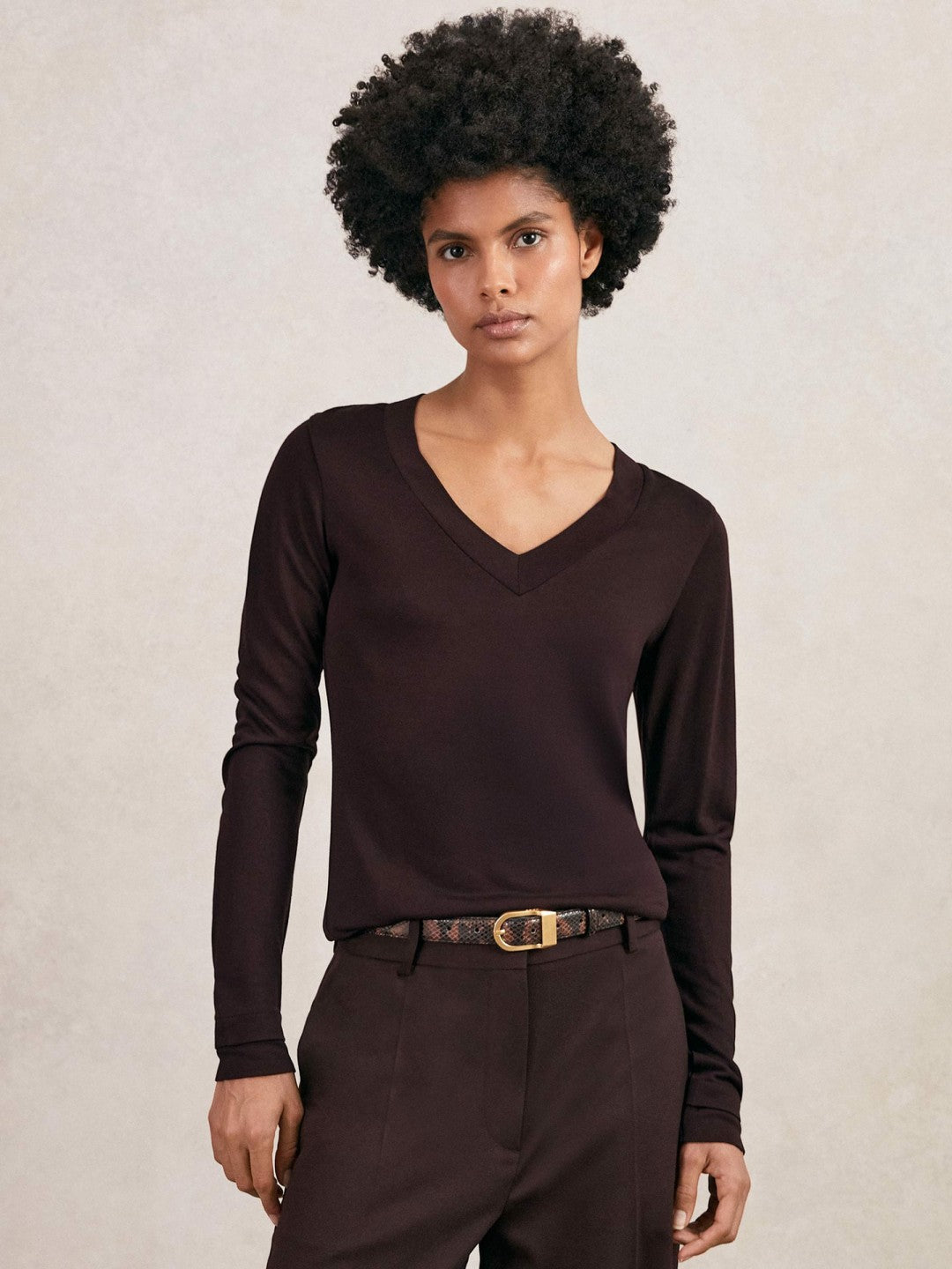 Jersey V-Neck Top in Plum | Reiss Women Featured