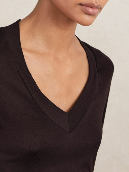 Jersey V-Neck Top in Plum | Reiss Women Featured