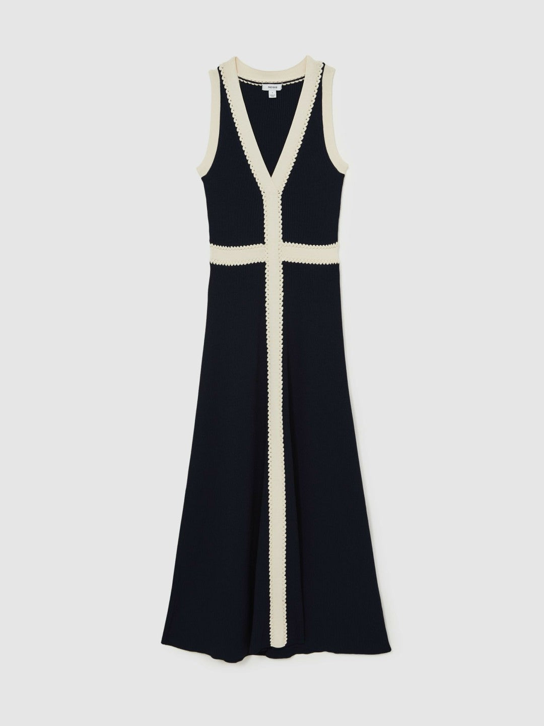 Craft-Stitch Knitted Midi Dress in Navy | Reiss Women Trending