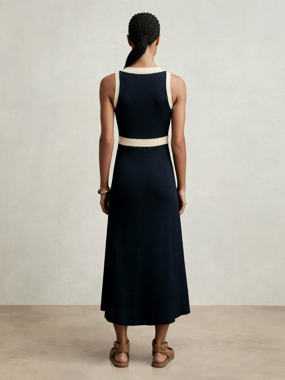 Craft-Stitch Knitted Midi Dress in Navy | Reiss Women Trending