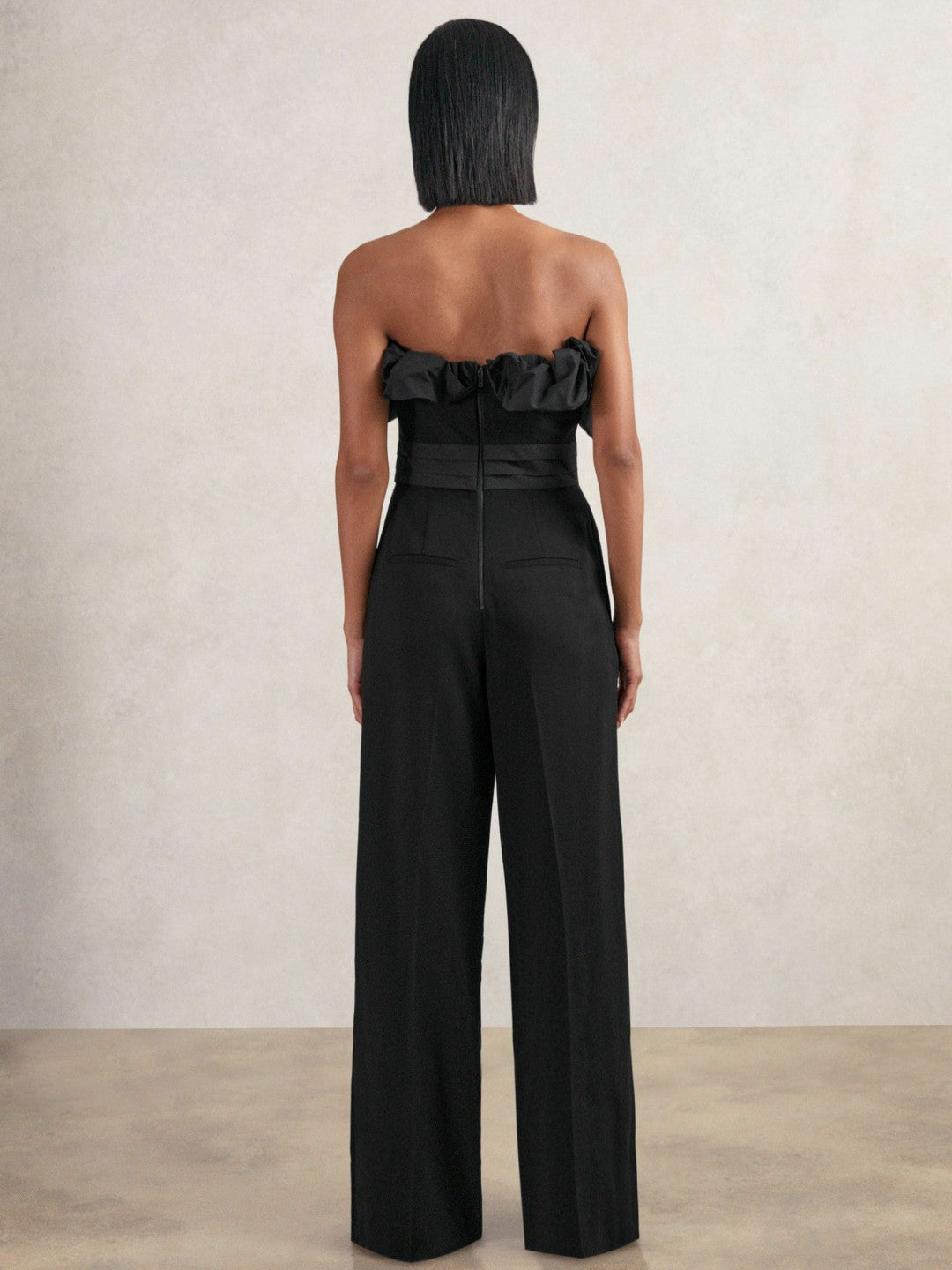 Sculptural Strapless Wide-Leg Jumpsuit in Black | Reiss Women Featured