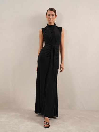Petite Sheer Ruched Maxi Dress in Black | Reiss Women Best Seller