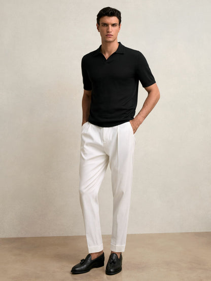 Merino Wool Open Collar Polo Shirt in Black | Reiss Men New