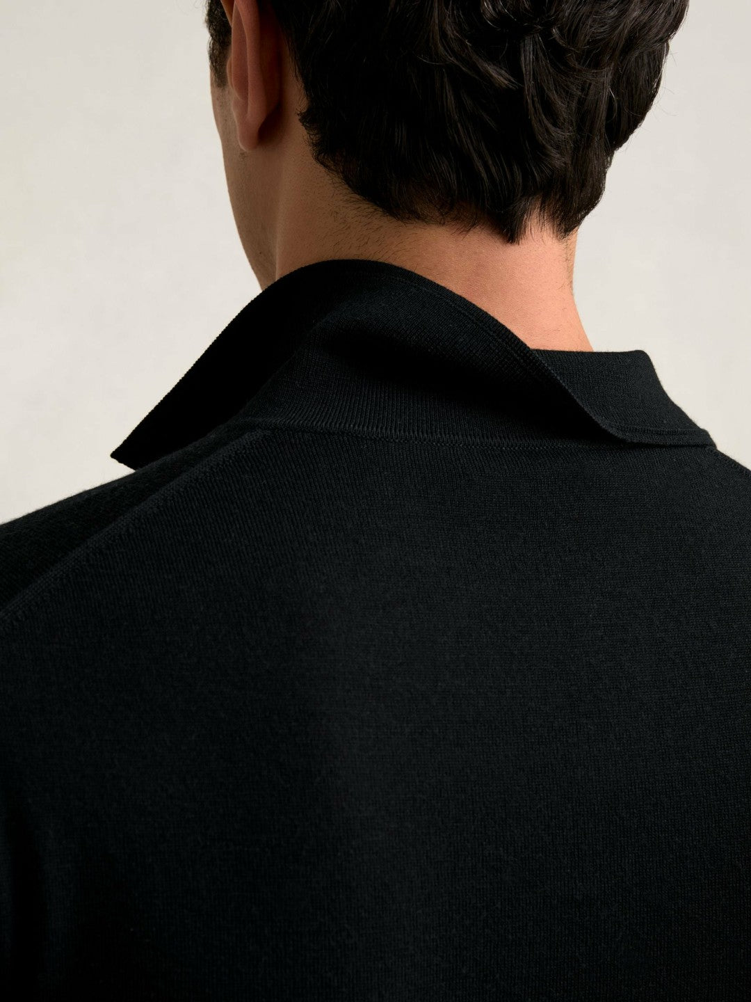 Merino Wool Open Collar Polo Shirt in Black | Reiss Men New
