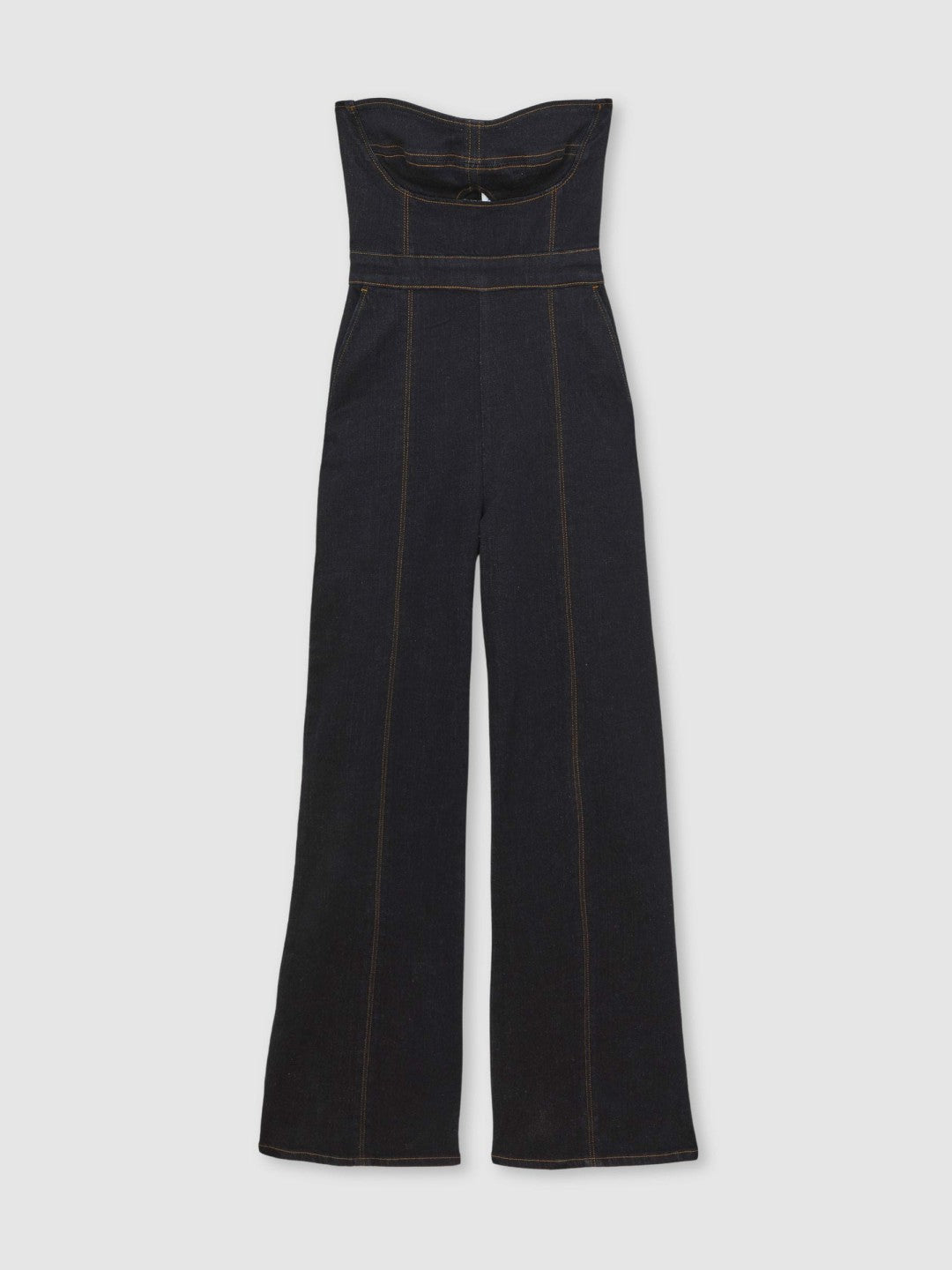 Strapless Wide Leg Denim Jumpsuit in Indigo Blue | Reiss Women Premium