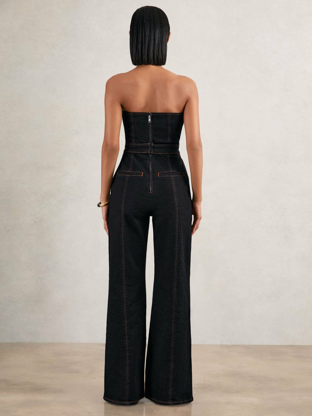 Strapless Wide Leg Denim Jumpsuit in Indigo Blue | Reiss Women Premium