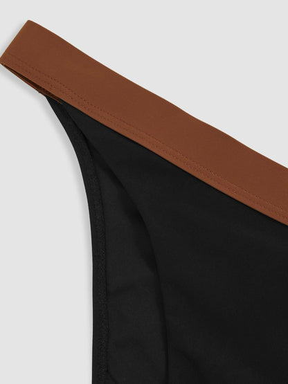Contrast-Trim Bikini Bottoms in Black/Tan | Reiss Women Trending