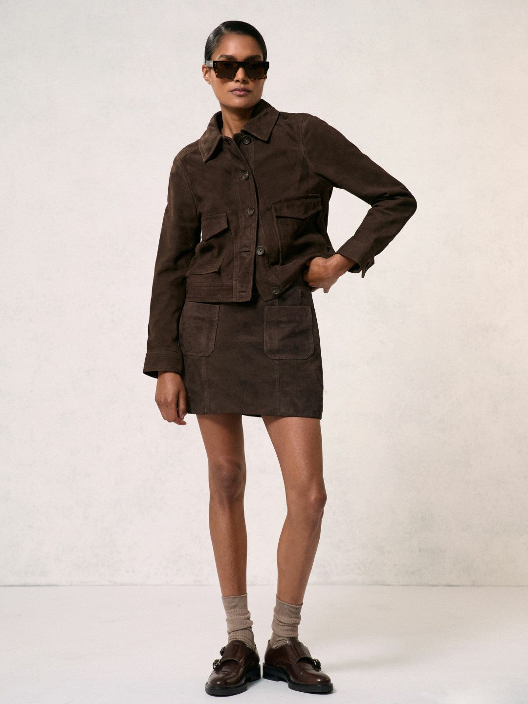 Leather Double-Strap Monk Shoes in Tan | Reiss Women New