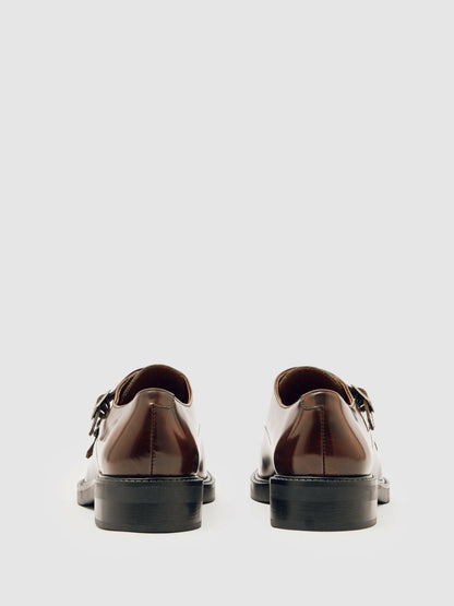Leather Double-Strap Monk Shoes in Tan | Reiss Women New