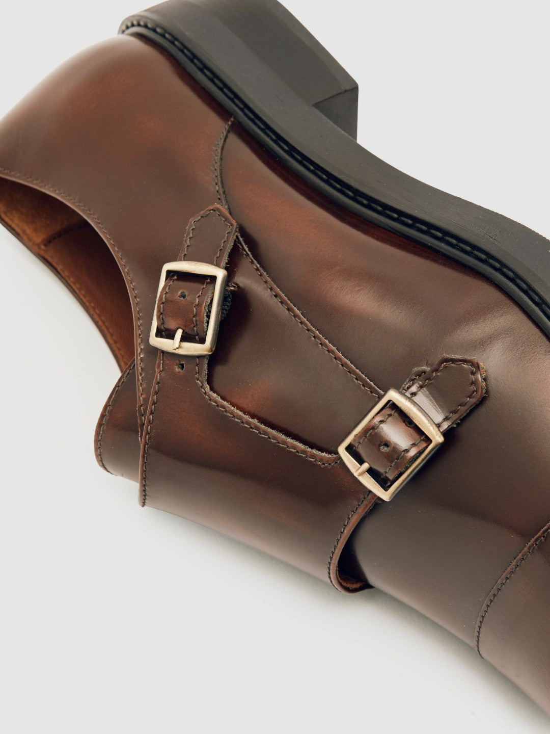 Leather Double-Strap Monk Shoes in Tan | Reiss Women New