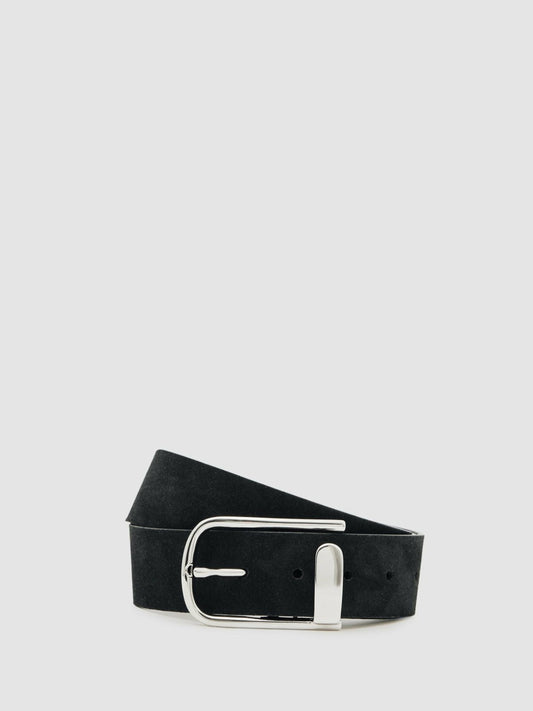 Suede Half-Keeper Belt in Black | Reiss Women Exclusive