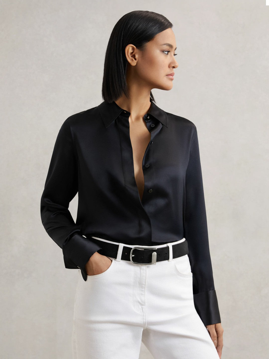 Suede Half-Keeper Belt in Black | Reiss Women Exclusive
