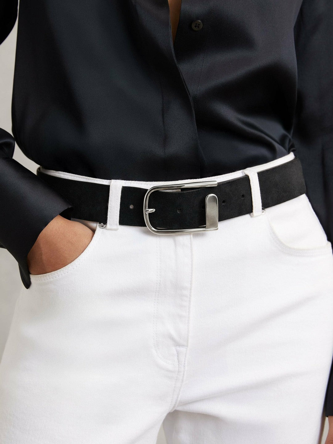 Suede Half-Keeper Belt in Black | Reiss Women Exclusive