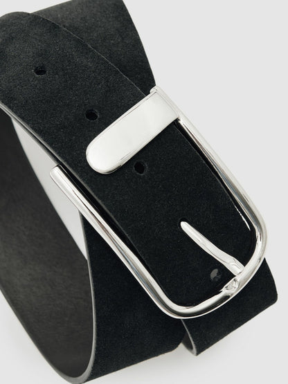 Suede Half-Keeper Belt in Black | Reiss Women Exclusive