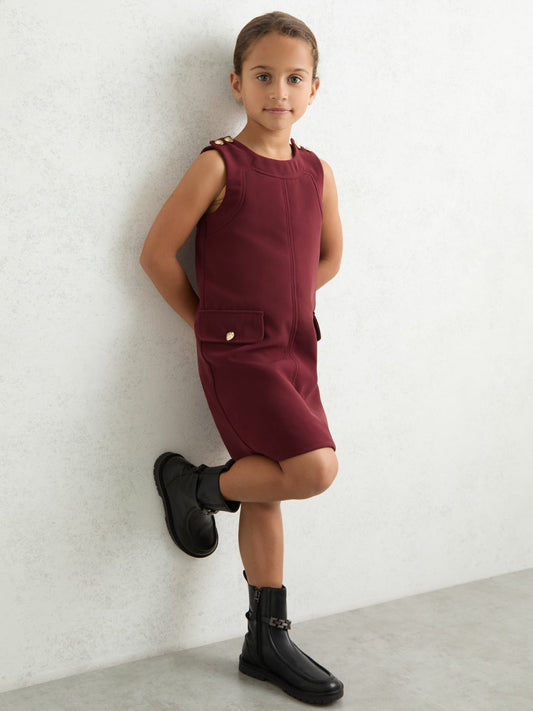 9-13 yrs Button-Detail Sleeveless Shift Dress in Berry | Reiss Children & Baby Best Seller