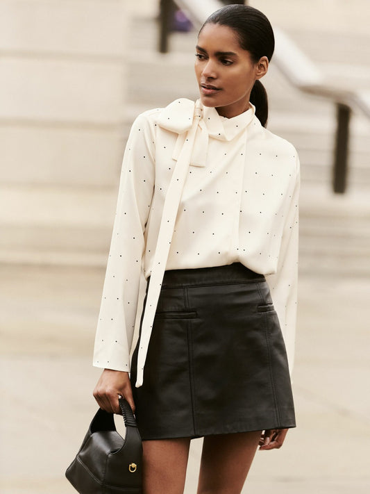 Leather Welt-Pocket Mini Skirt in Black | Reiss Women New