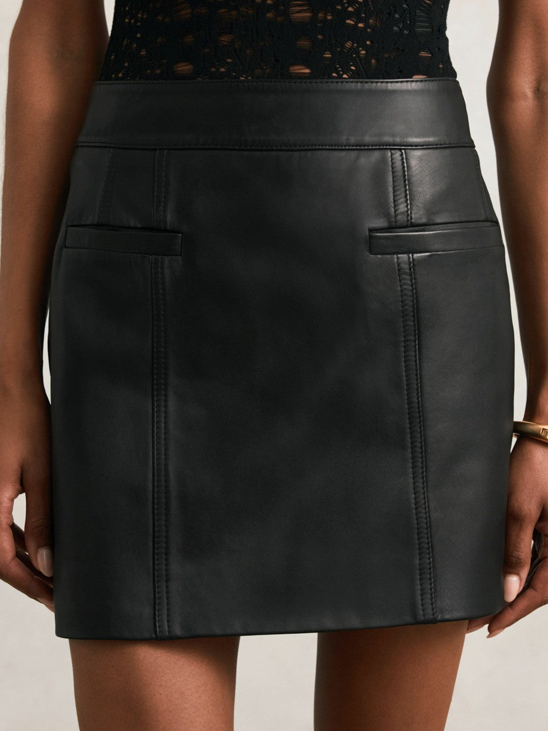 Leather Welt-Pocket Mini Skirt in Black | Reiss Women New