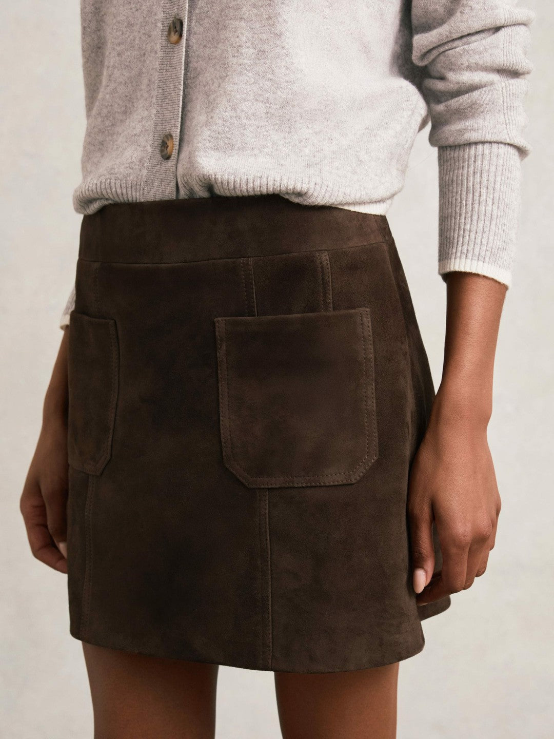 Mini Suede Patch Pocket Skirt in Chocolate Brown | Reiss Women Signature