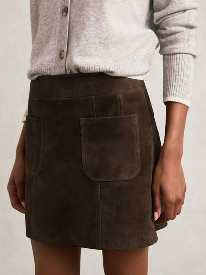 Mini Suede Patch Pocket Skirt in Chocolate Brown | Reiss Women Signature