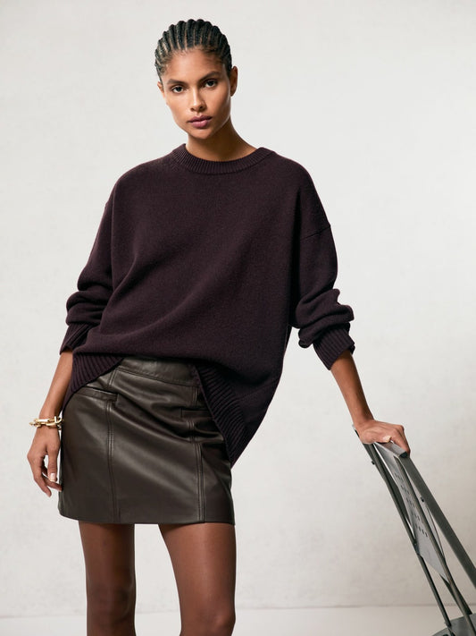 Leather Welt-Pocket Mini Skirt in Burgundy | Reiss Women Premium