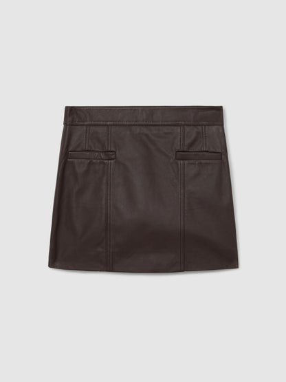 Leather Welt-Pocket Mini Skirt in Burgundy | Reiss Women Premium