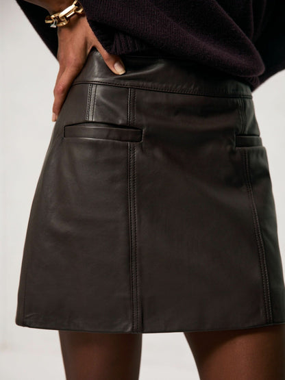 Leather Welt-Pocket Mini Skirt in Burgundy | Reiss Women Premium