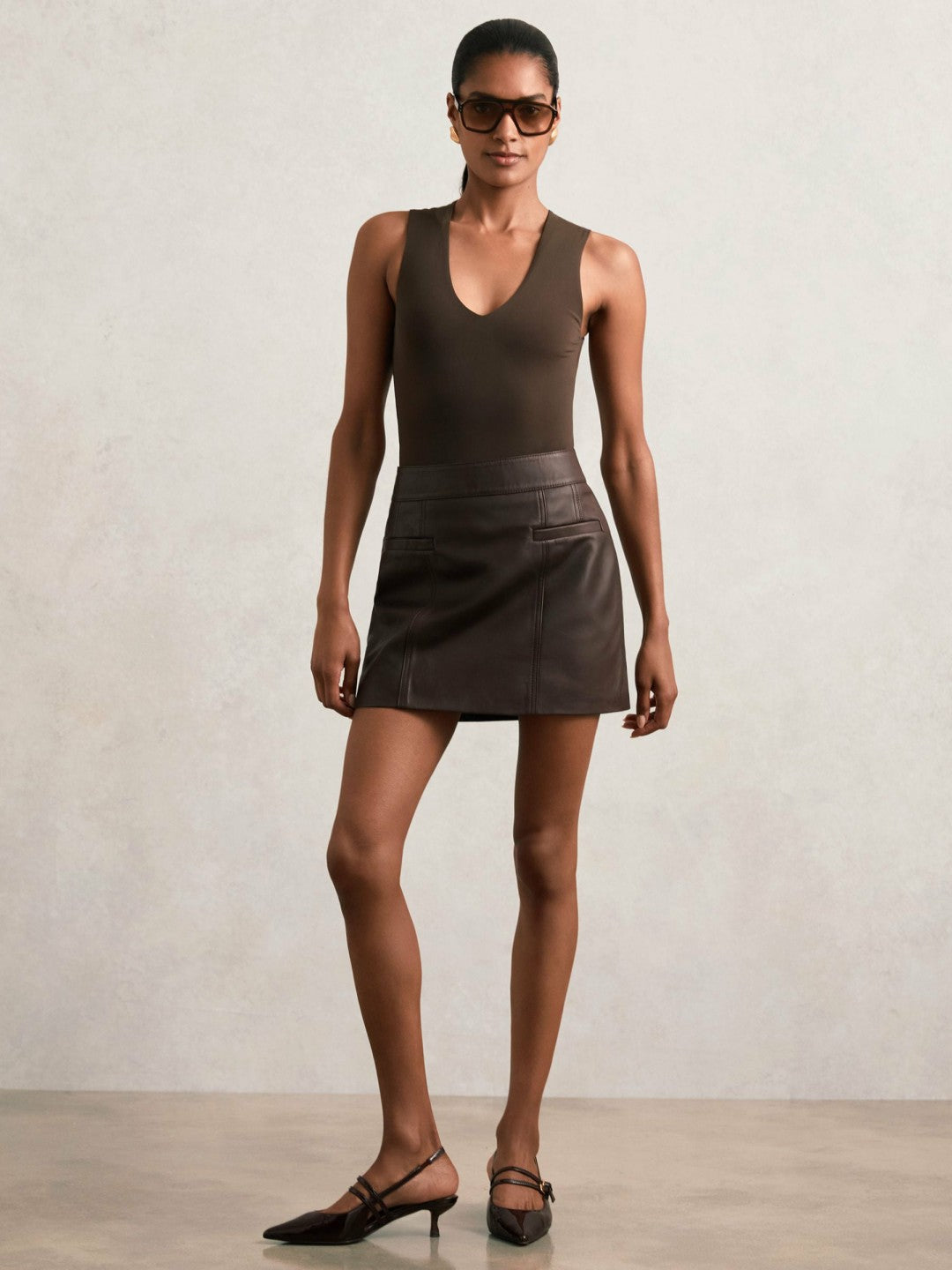 Leather Welt-Pocket Mini Skirt in Burgundy | Reiss Women Premium