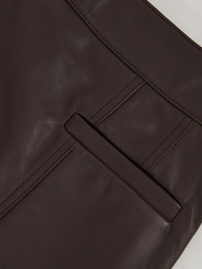 Leather Welt-Pocket Mini Skirt in Burgundy | Reiss Women Premium