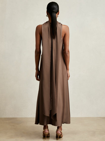 Satin Tuck-Detail Cape Midi Dress in Taupe Brown | Reiss Women Popular