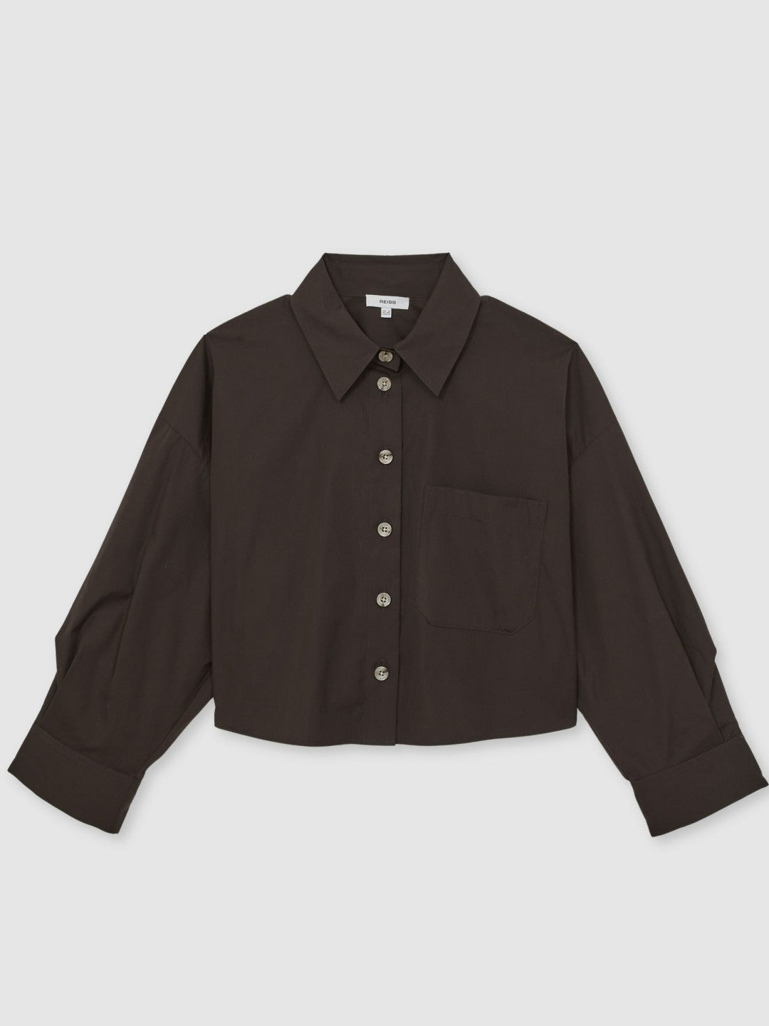 Oversize Cotton Cropped Shirt in Chocolate Brown | Reiss Women New