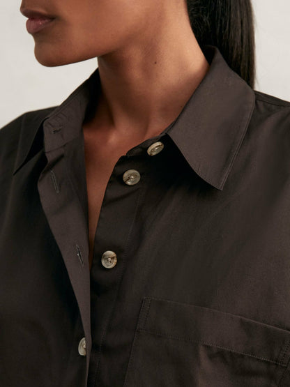 Oversize Cotton Cropped Shirt in Chocolate Brown | Reiss Women New