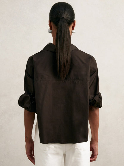 Oversize Cotton Cropped Shirt in Chocolate Brown | Reiss Women New