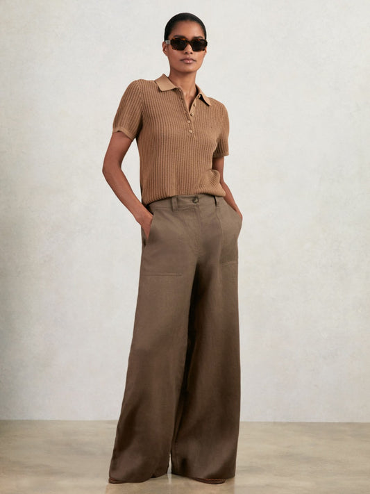 Linen Wide Leg Trousers in Chocolate Brown | Reiss Women Trending