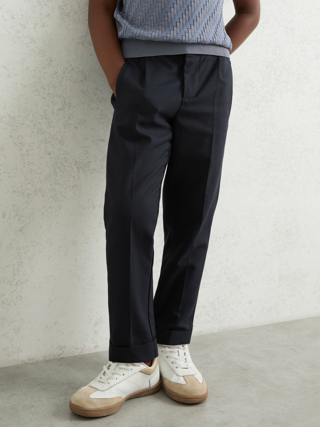 3-9 yrs Relaxed-Fit Pleated Tapered Trousers in Navy | Reiss Children & Baby Recommended
