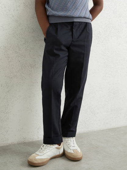 9-13 yrs Relaxed-Fit Pleated Tapered Trousers in Navy | Reiss Children & Baby Premium