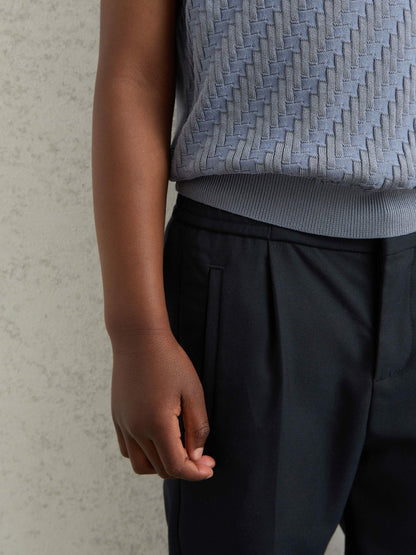 9-13 yrs Relaxed-Fit Pleated Tapered Trousers in Navy | Reiss Children & Baby Premium