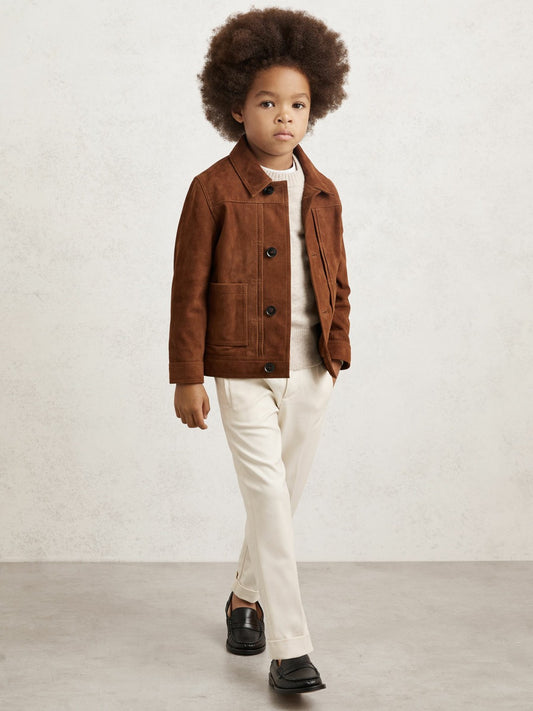 3-9 yrs Relaxed-Fit Pleated Tapered Trousers in Off White | Reiss Children & Baby Exclusive