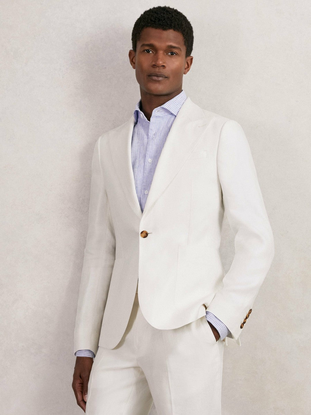 Slim Fit Lyocell Linen Single Breasted Suit Blazer in White | Reiss Men Trending