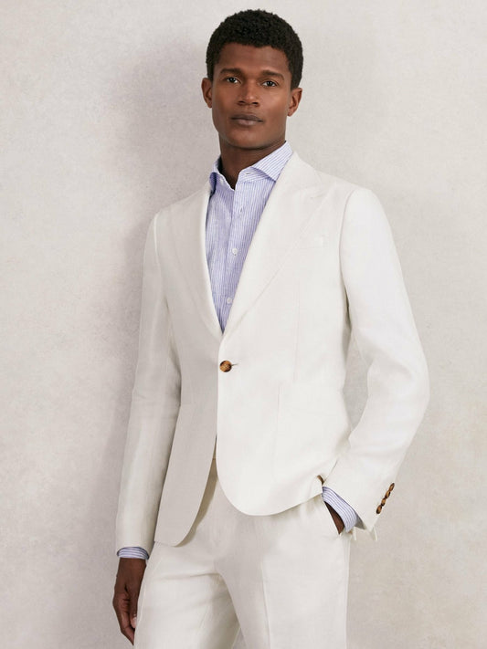 Slim Fit Lyocell Linen Single Breasted Suit Blazer in White | Reiss Men Trending