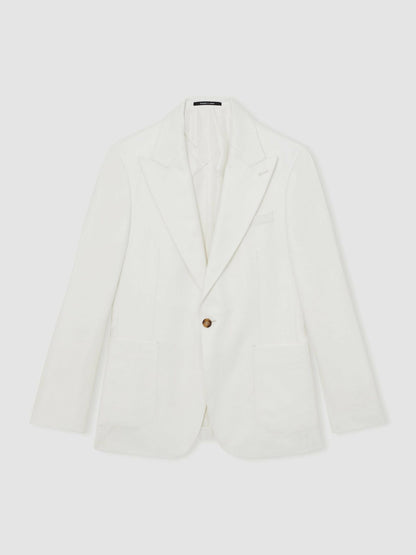 Slim Fit Lyocell Linen Single Breasted Suit Blazer in White | Reiss Men Trending