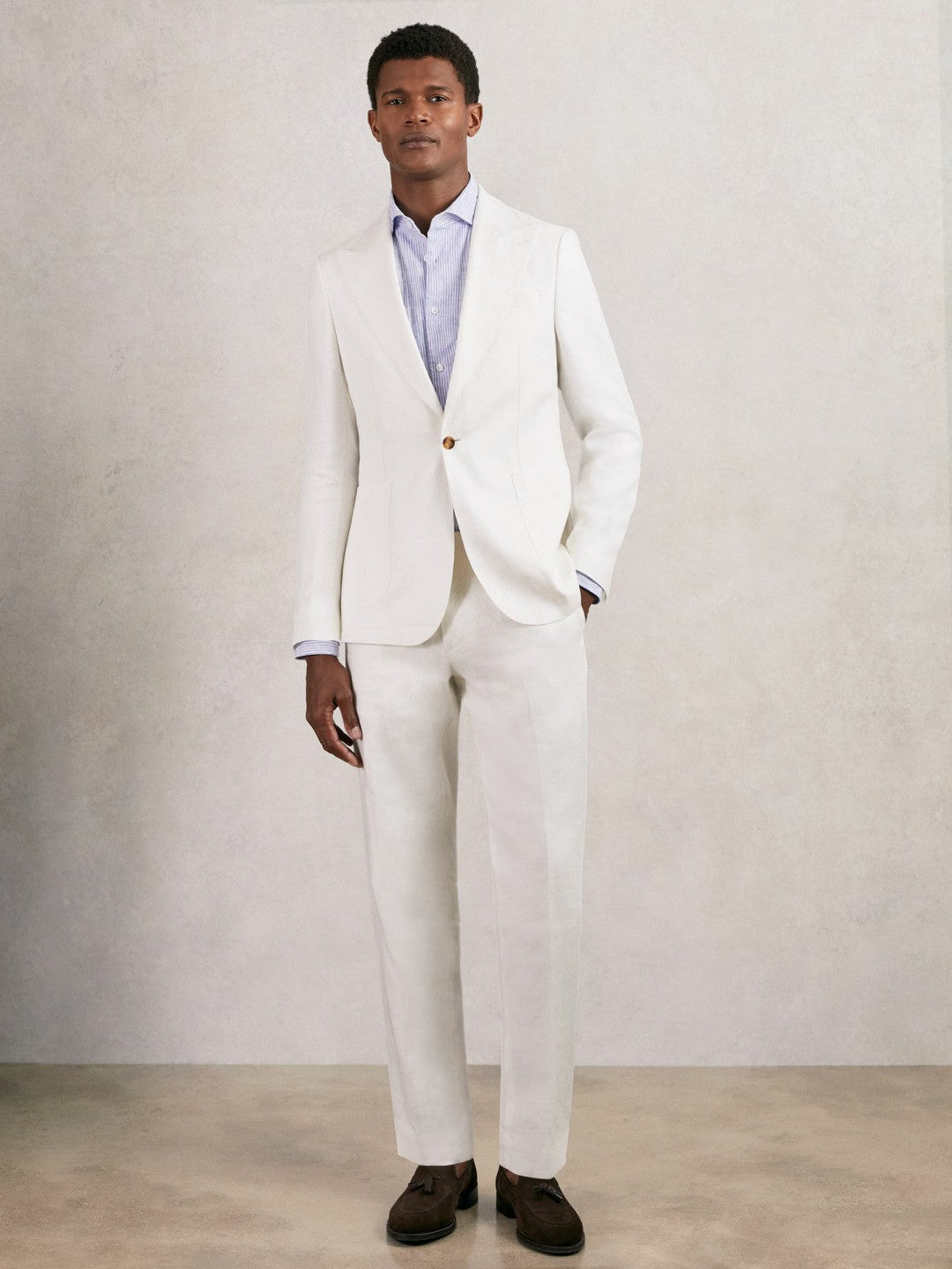 Slim Fit Lyocell Linen Single Breasted Suit Blazer in White | Reiss Men Trending