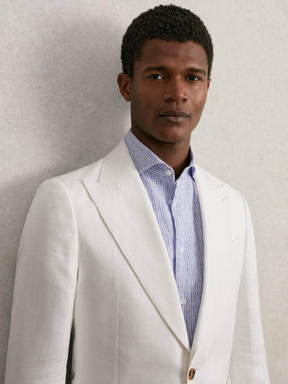 Slim Fit Lyocell Linen Single Breasted Suit Blazer in White | Reiss Men Trending