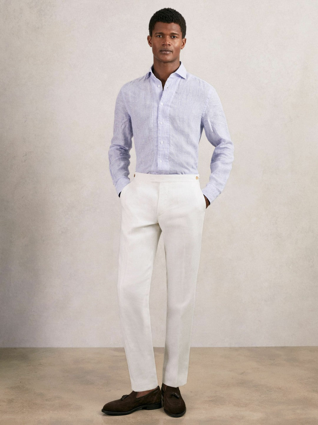 Slim Fit Lyocell Linen Suit Trousers in White | Reiss Men Exclusive
